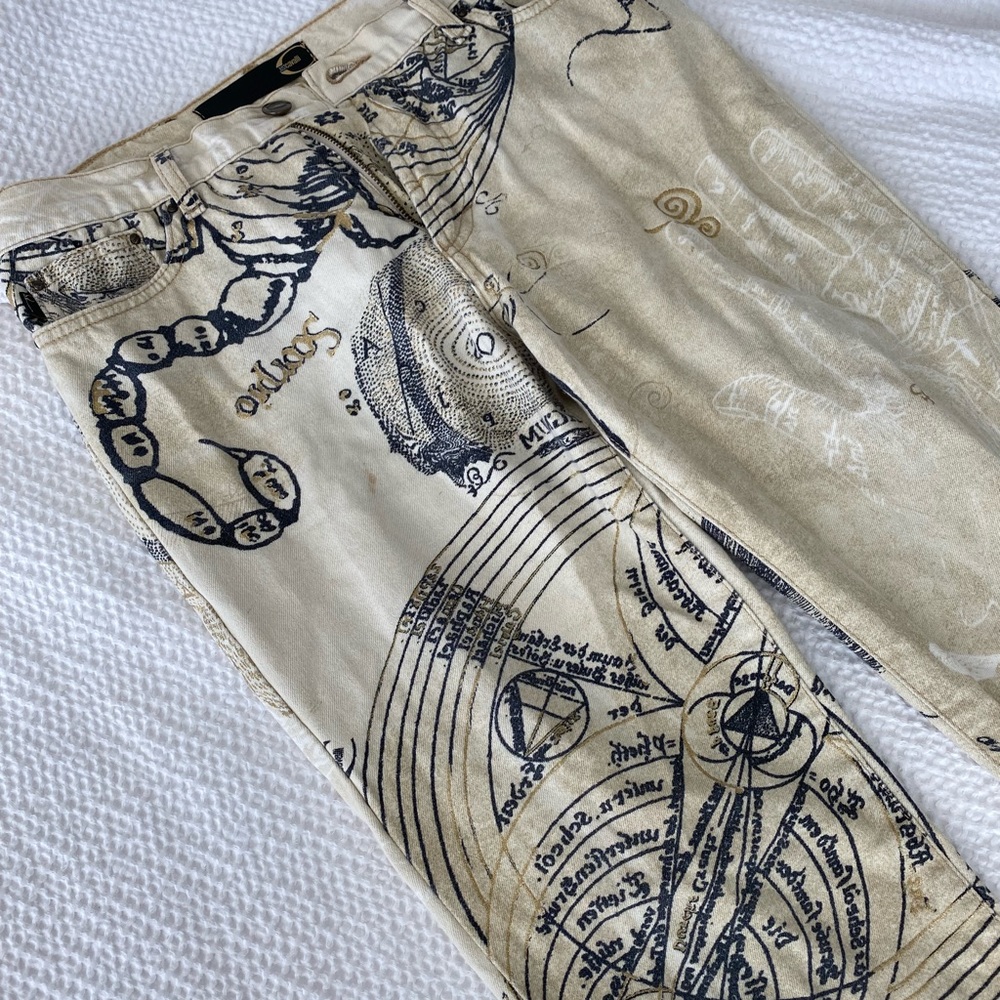 RARE Roberto Cavalli Vintage Off White Occult Astrology Jeans